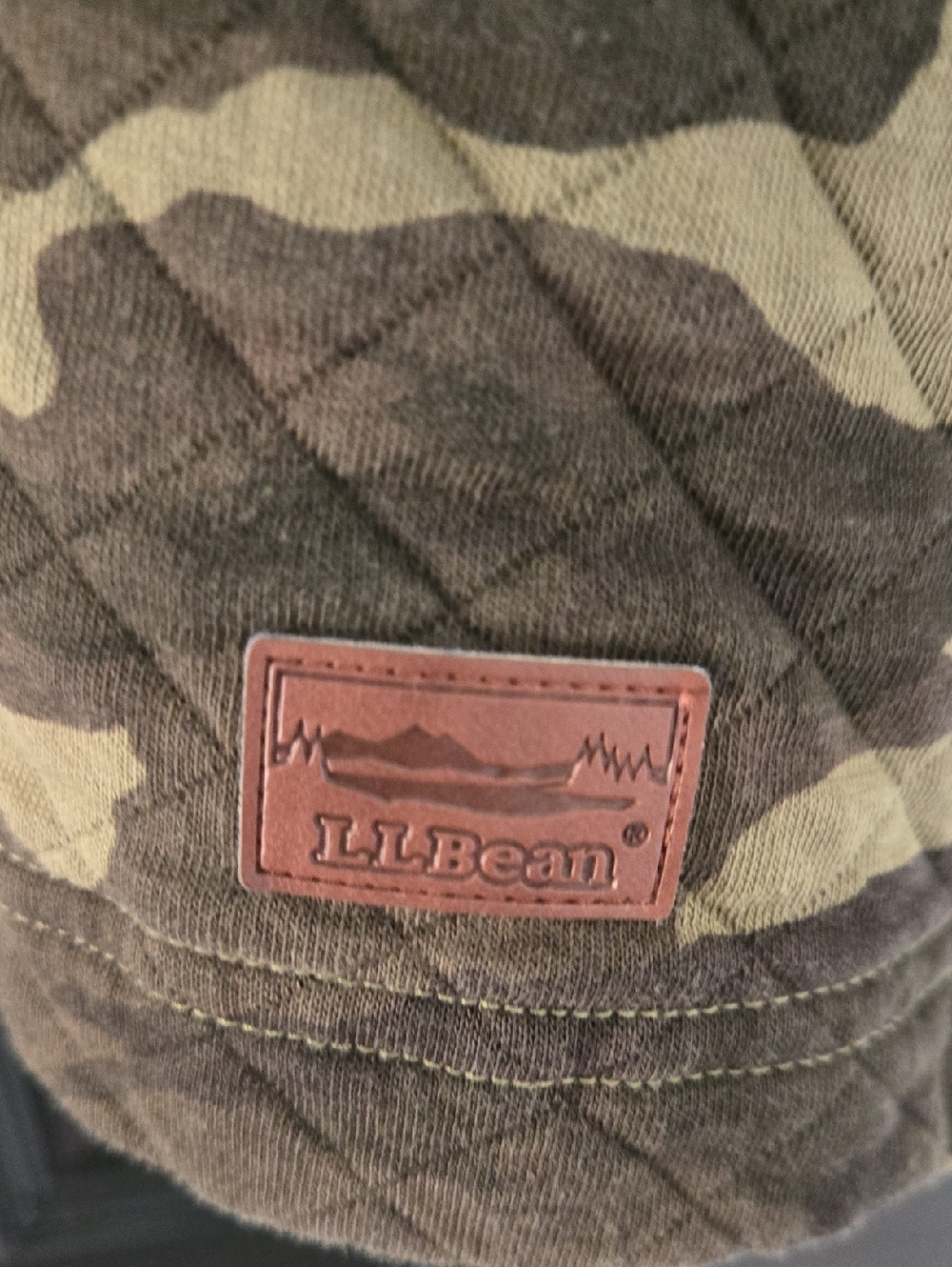 L.L. Bean Quilted Camo Crewneck Sweatshirt- Olive/Brown Women's - Picture 3 of 5